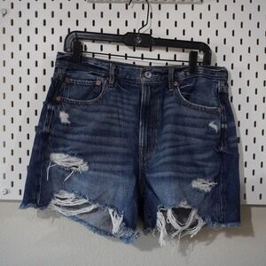 American Eagle Denim‎ Shorts Womens Size 12 Ripped Distressed Frayed High Rise